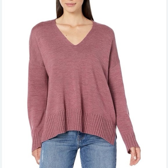 Eileen Fisher Large V Neck Merino Wool Boxy Sweater Tea Rose Mauve Long Sleeve - Picture 1 of 11
